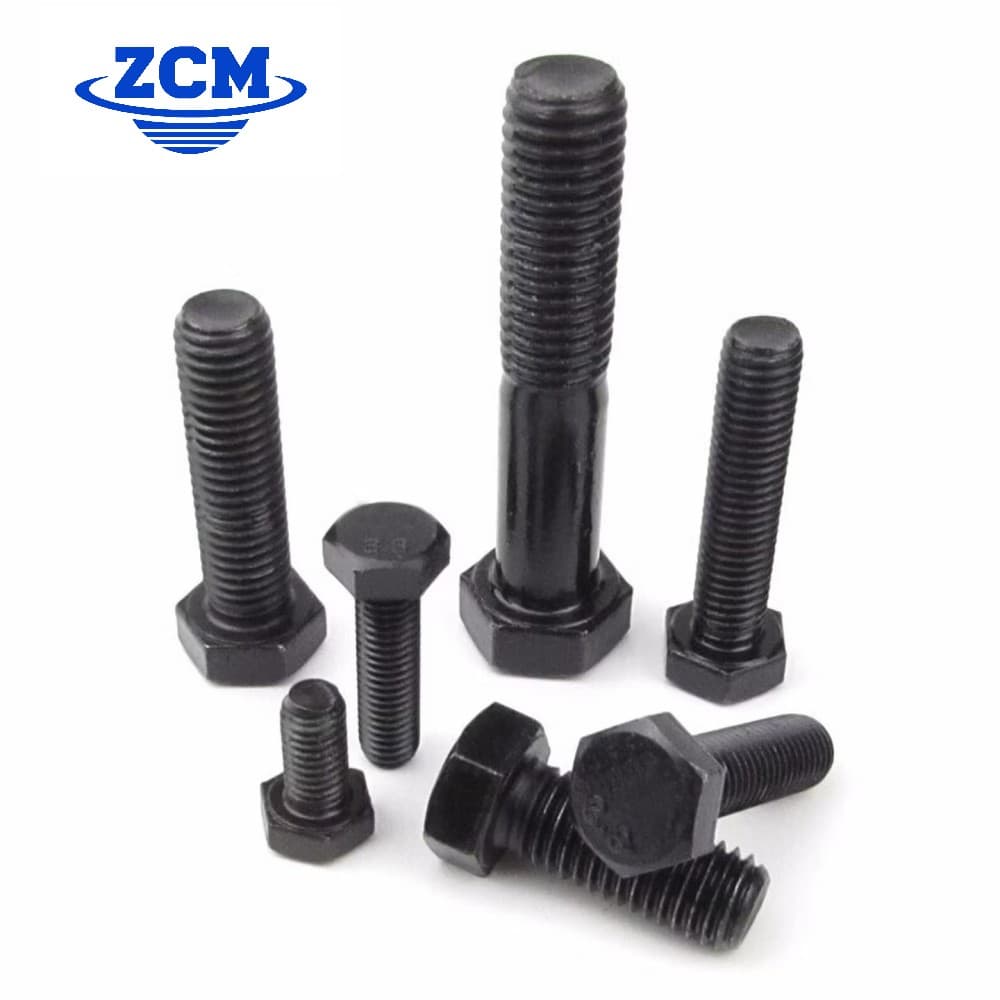 Black oxide hex bolts Grade 8.8 arranged in ascending sizes by ZCM
