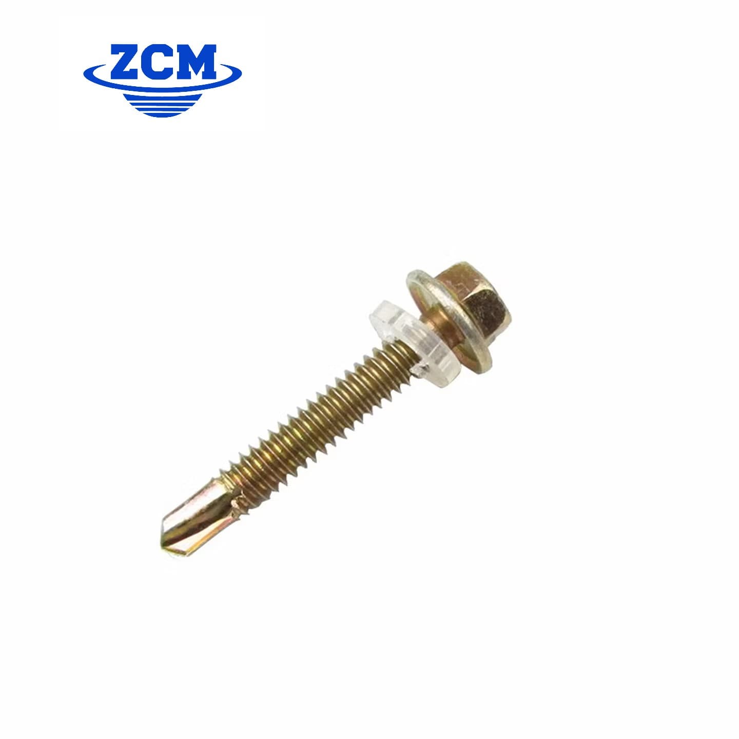Single hex flange self-drilling screw close-up with EPDM washer by ZCM