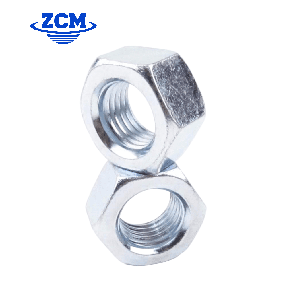 Two zinc plated hex nuts stacked vertically by ZCM