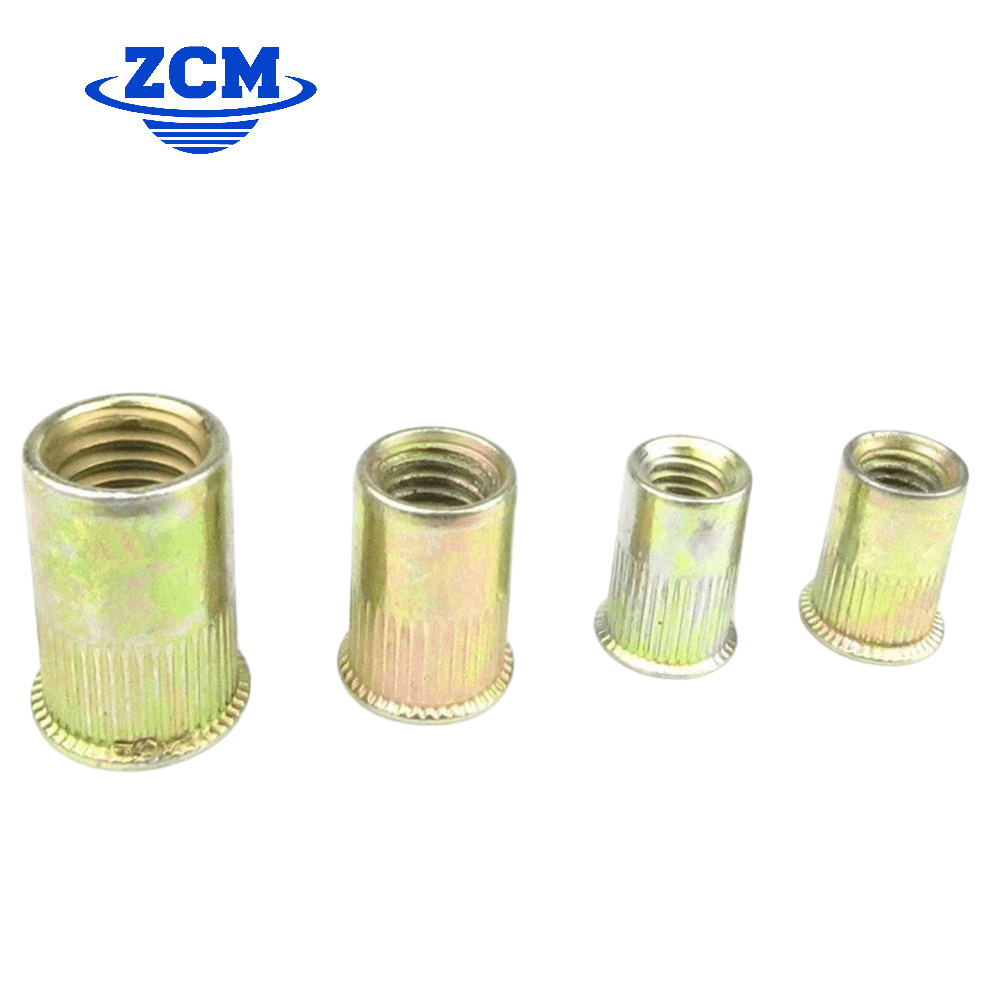 Four rivet nuts in a row showing cylindrical body and knurled base by ZCM