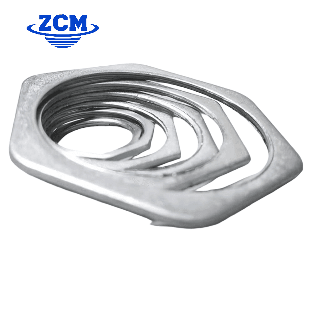 Multiple thin hex nuts nested in ascending sizes by ZCM